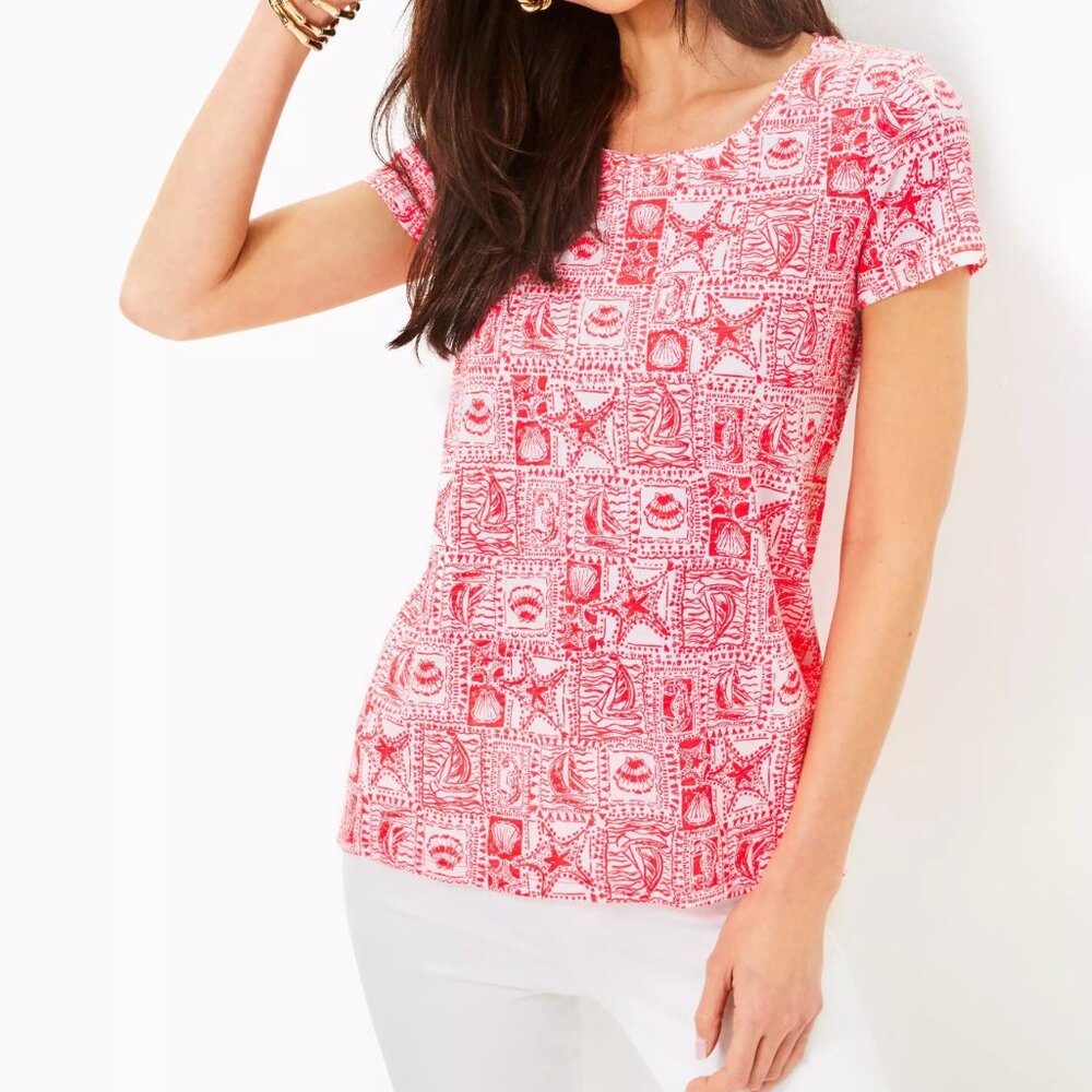 Lilly Pulitzer Pink and White Short Sleeve Printed Tee
